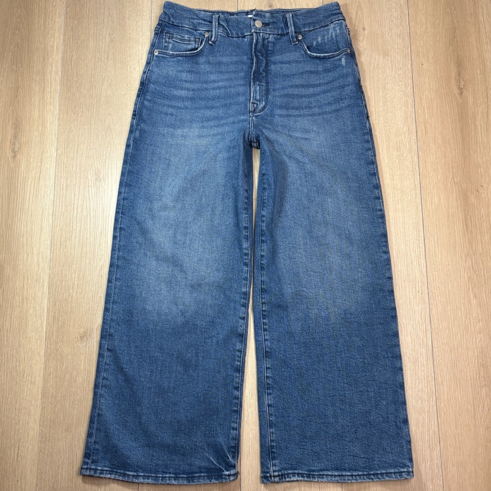 Good American Good Waist Palazzo Crop Wide Leg Jeans Blue Size 10/30 High Rise